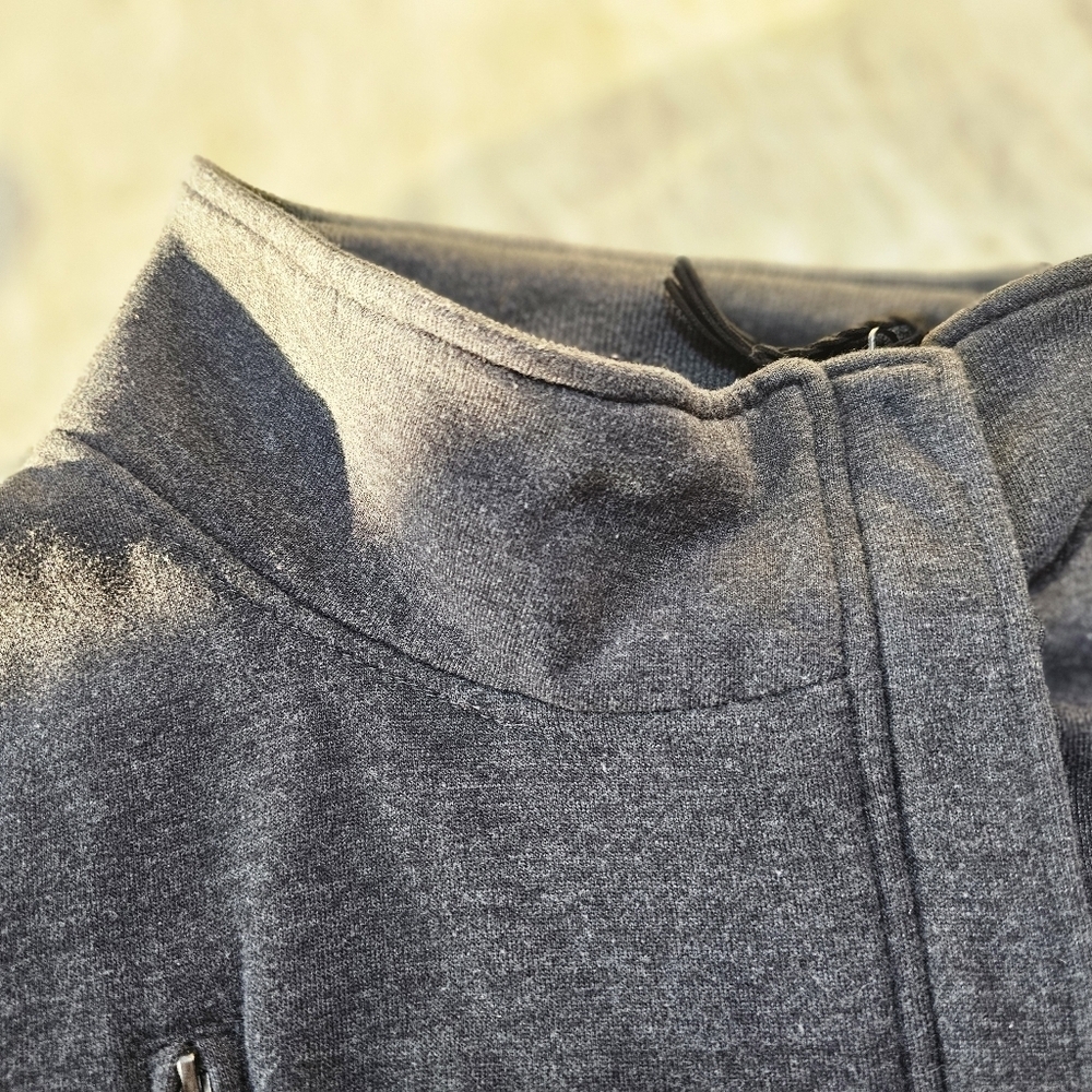 Max Jeans Gray Knit Moto Jacket L Asymmetrical Zip Fleece Lined Cotton Blend - Picture 10 of 12